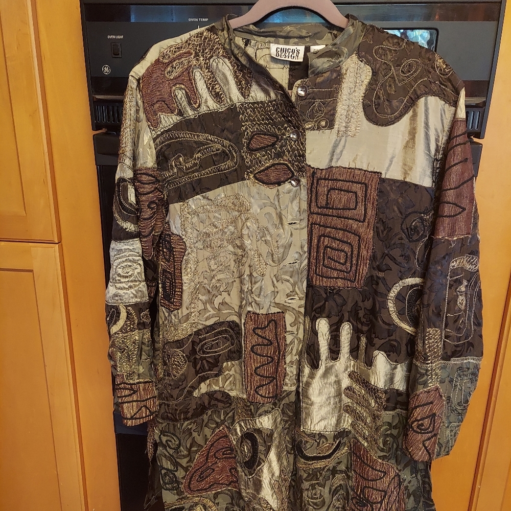 Lux Chico's Gray Browns Patchwork Embroidered Jac… - image 5